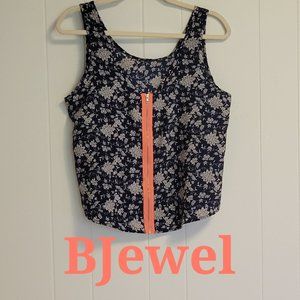 BJewel sleeveless blue & white floral crop tank top zipper back sz: M Jr.